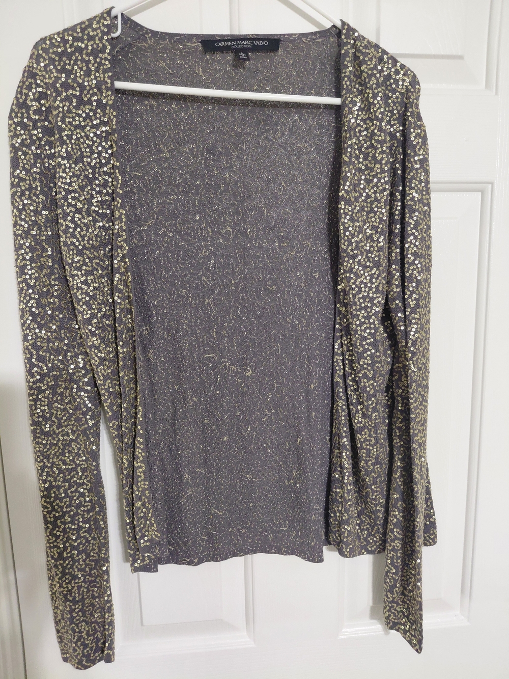 Carmen Marc Valvo Women's Metallic Speckled Open Cardigan - Gray/Gold